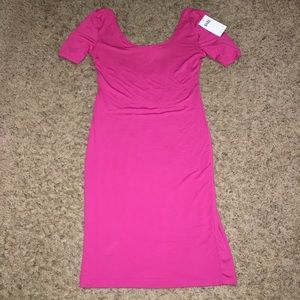 stretchy form fitting pink dress